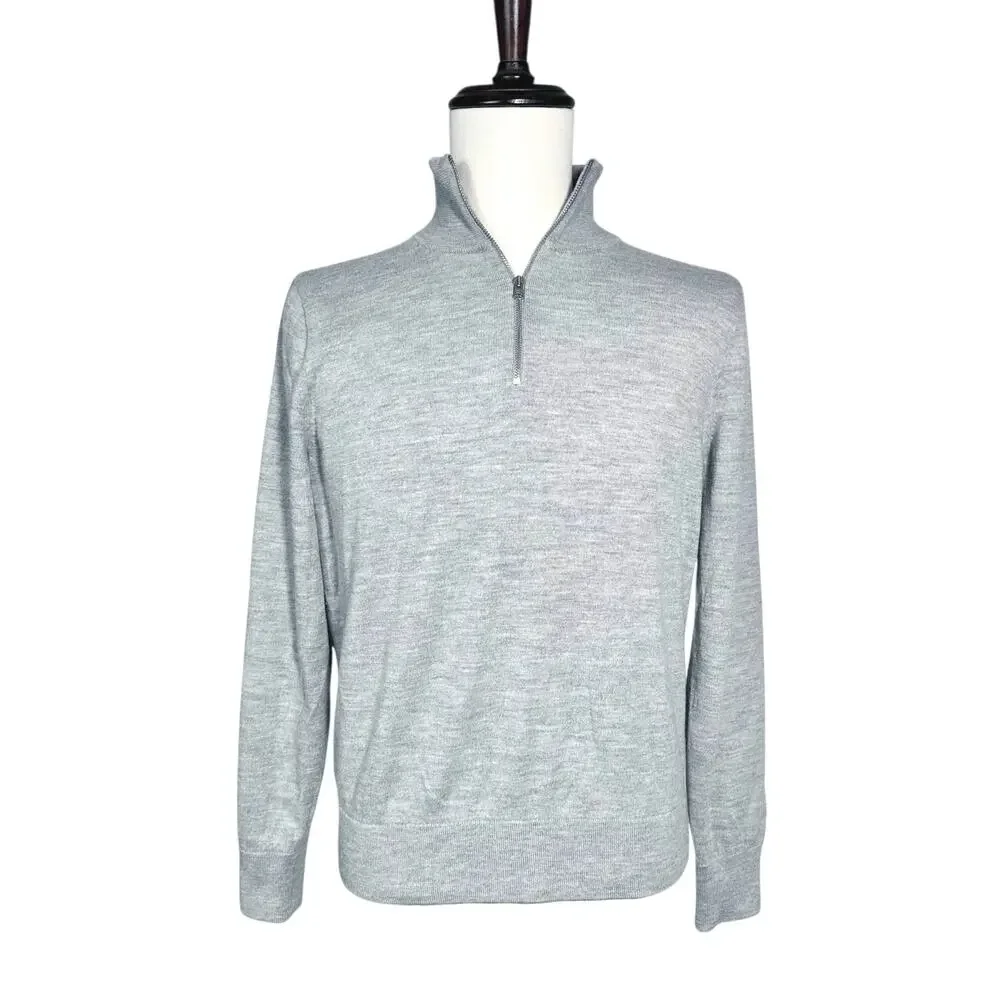 J. Crew | Men | 100% Merino Wool Gray Quarter Zip Pullover Sweater | Large